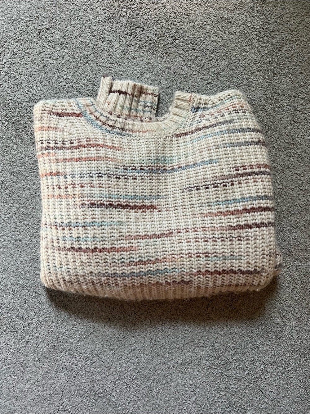 American Eagle Outfitters Cream Oversized Sweater with Muted Multi-Color Accents